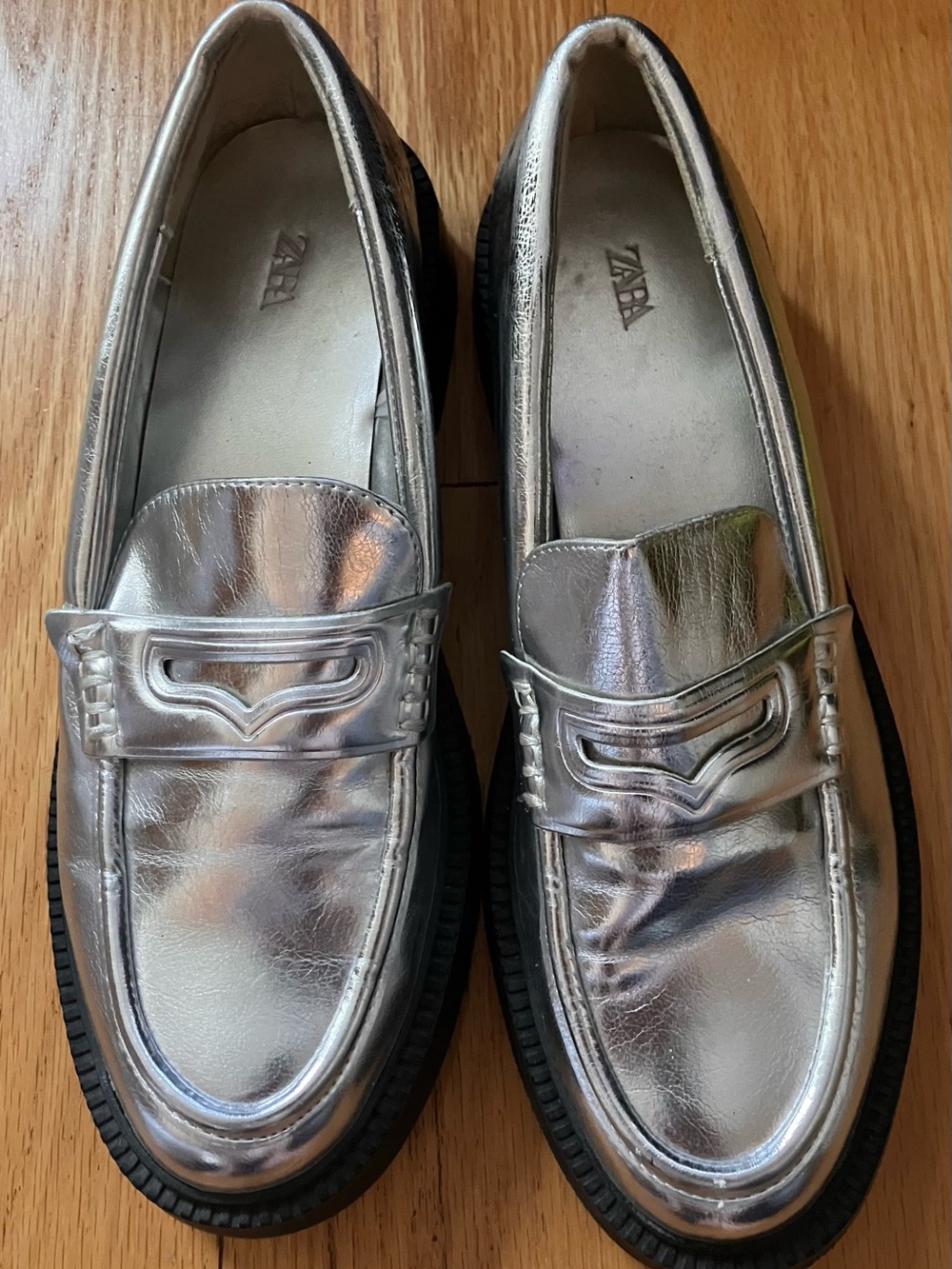 Zara Metallic Silver Penny Loafers for Men